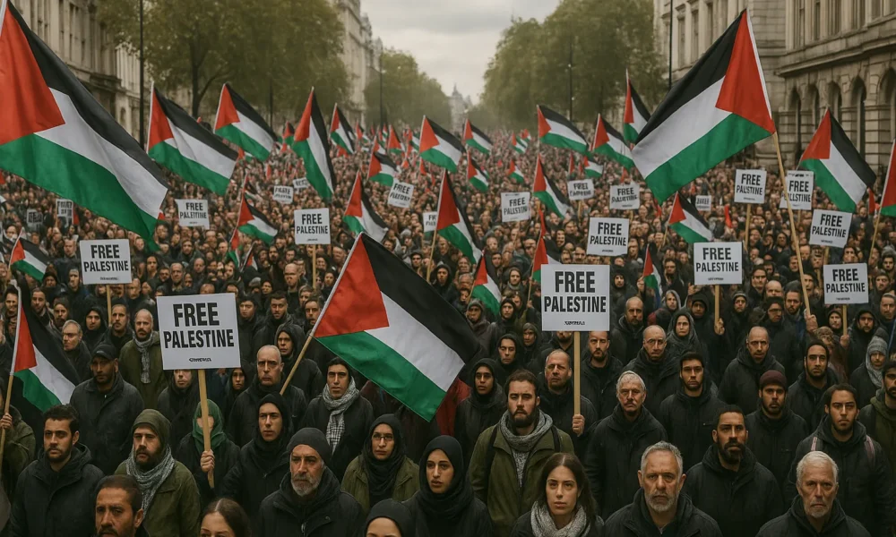 AI-Generated Video of Pro-Palestine UK Rally Spreads with SynthID Watermark Visible
